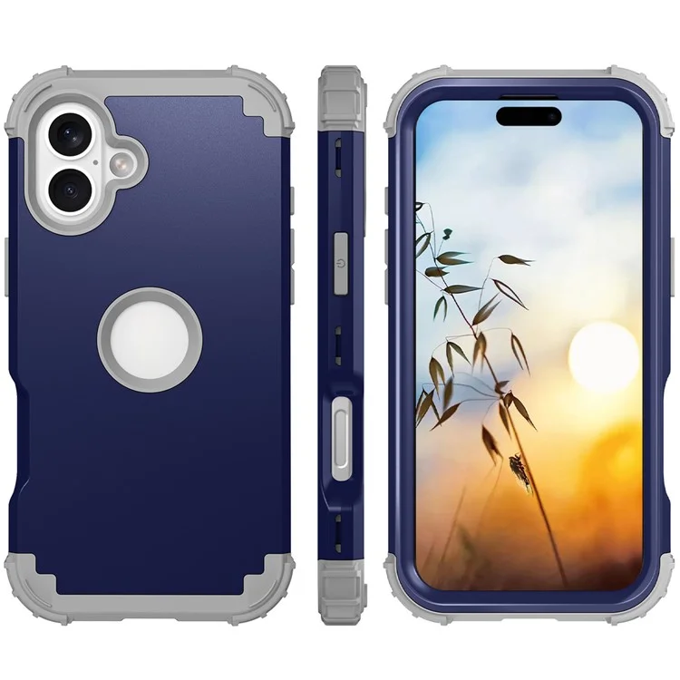 Estilo l Para Iphone 16 Plus Case Shockproof PC + Teléfono de Silicona - Azul Marino / Gris Oscuro