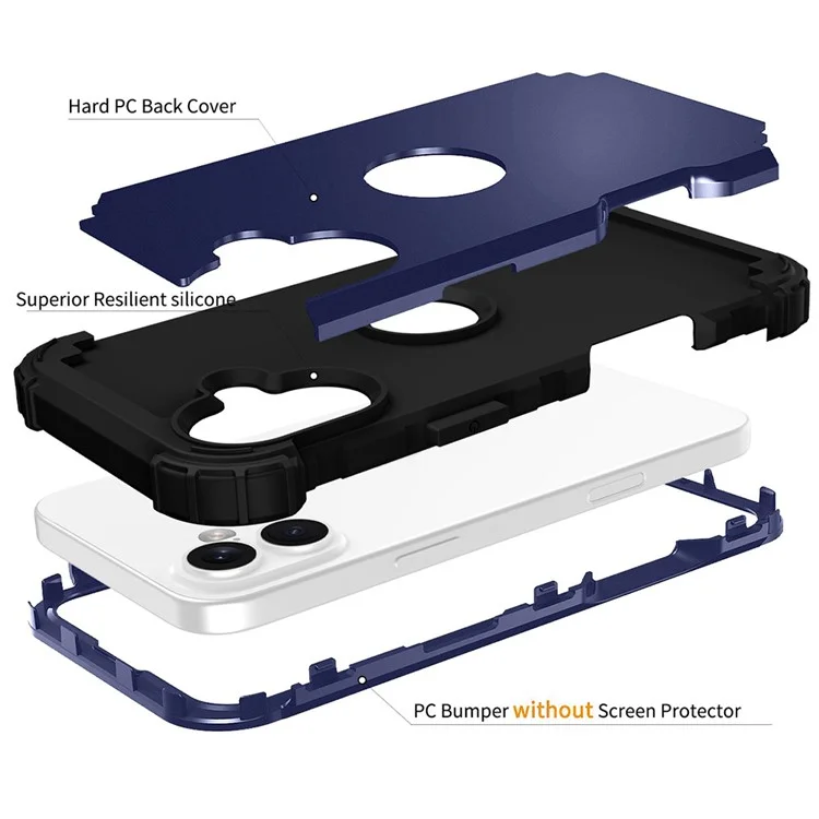 Estilo l Para Iphone 16 Plus Case Shockproof PC + Teléfono de Silicona - Azul Marino / Gris Oscuro