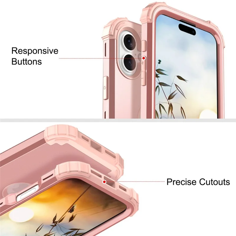 L-Style For iPhone 16 Plus Case Shockproof PC + TPU Phone Back Cover - Rose Gold
