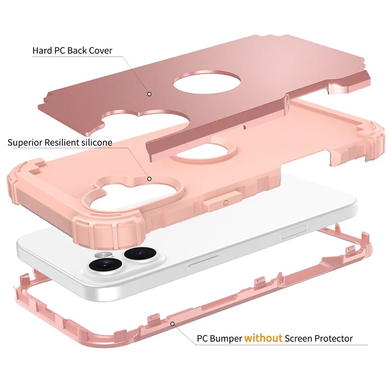 L-Style For iPhone 16 Plus Case Shockproof PC + TPU Phone Back Cover - Rose Gold