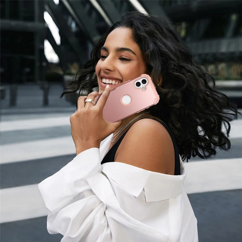 L-Style For iPhone 16 Plus Case Shockproof PC + TPU Phone Back Cover - Rose Gold