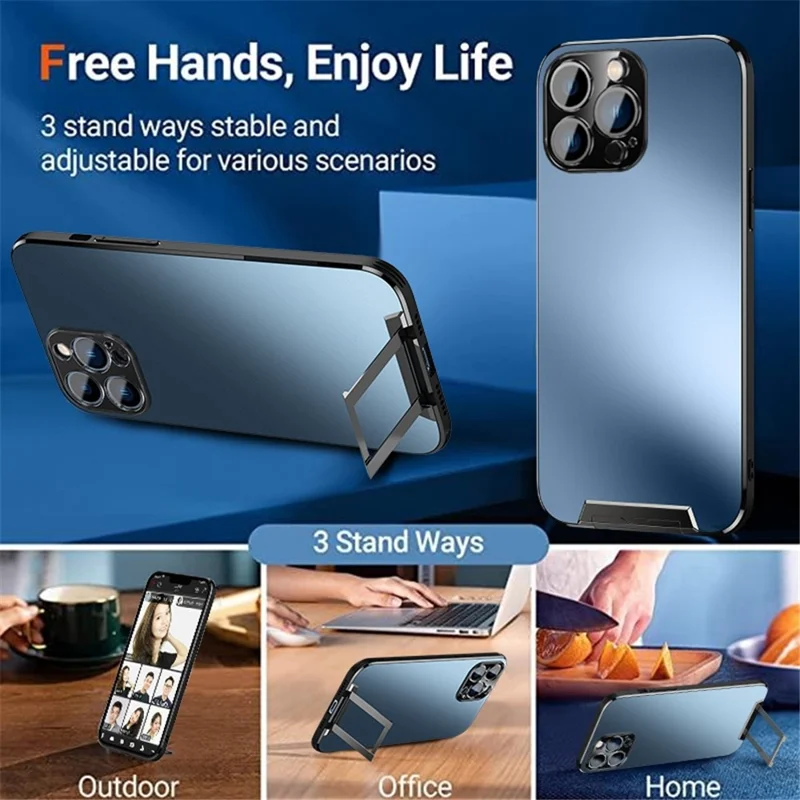 Protective Case for iPhone 14 Pro Shockproof Anti-Drop Phone Case TPU Acrylic Hard PC Phone Cover with Hidden Kickstand - Black