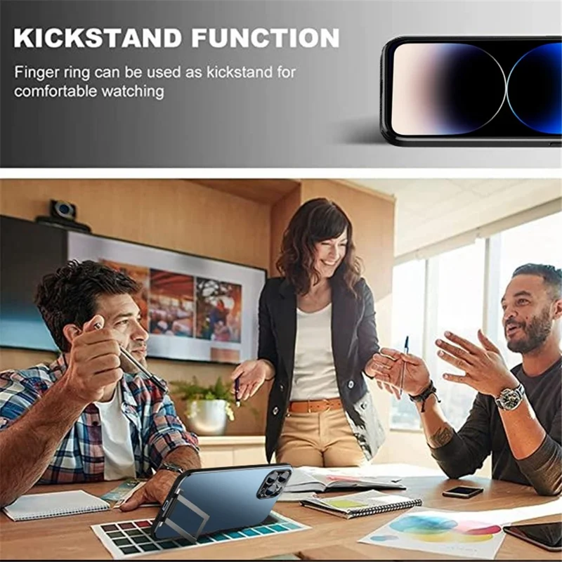 Protective Case for iPhone 14 Pro Shockproof Anti-Drop Phone Case TPU Acrylic Hard PC Phone Cover with Hidden Kickstand - Black