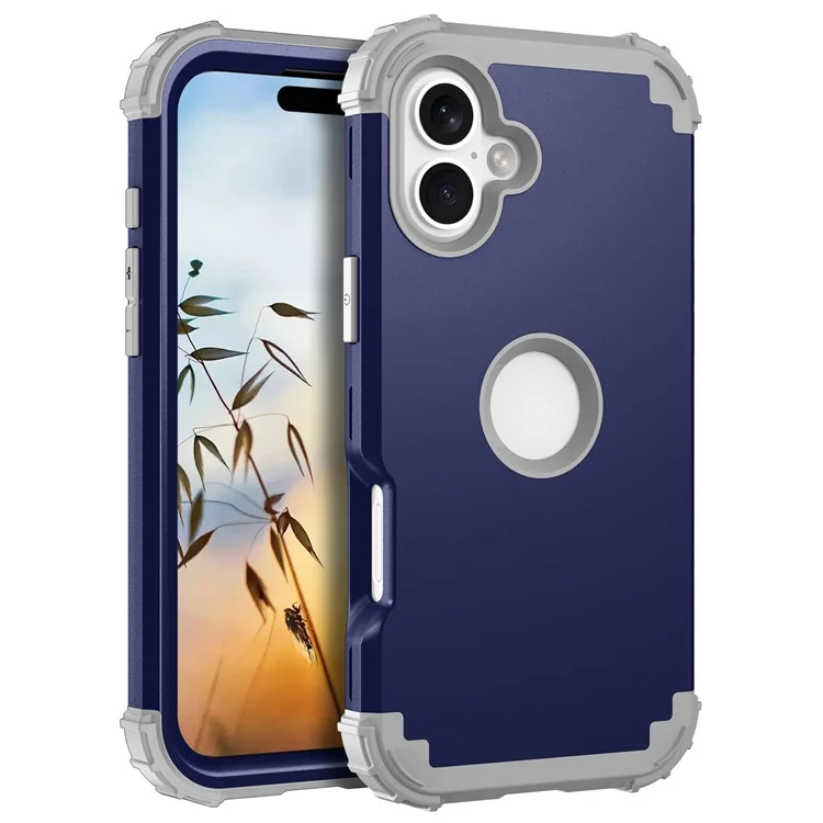 L-Style For iPhone 16 Case Shockproof PC + TPU Phone Back Cover - Navy Blue  /  Dark Grey