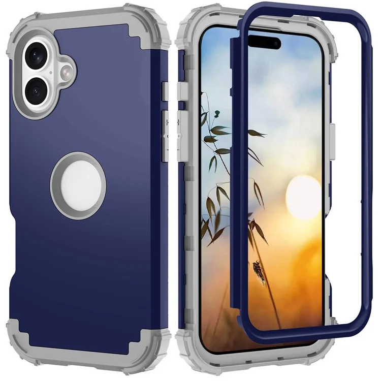L-Style For iPhone 16 Case Shockproof PC + TPU Phone Back Cover - Navy Blue  /  Dark Grey