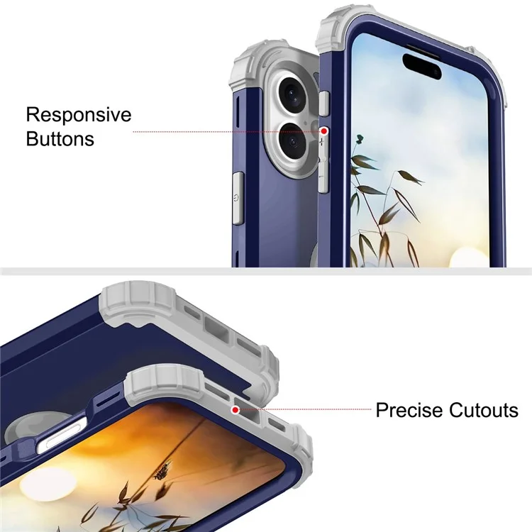 L-Style For iPhone 16 Case Shockproof PC + TPU Phone Back Cover - Navy Blue  /  Dark Grey
