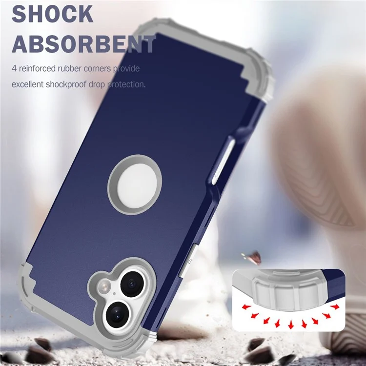L-Style For iPhone 16 Case Shockproof PC + TPU Phone Back Cover - Navy Blue  /  Dark Grey