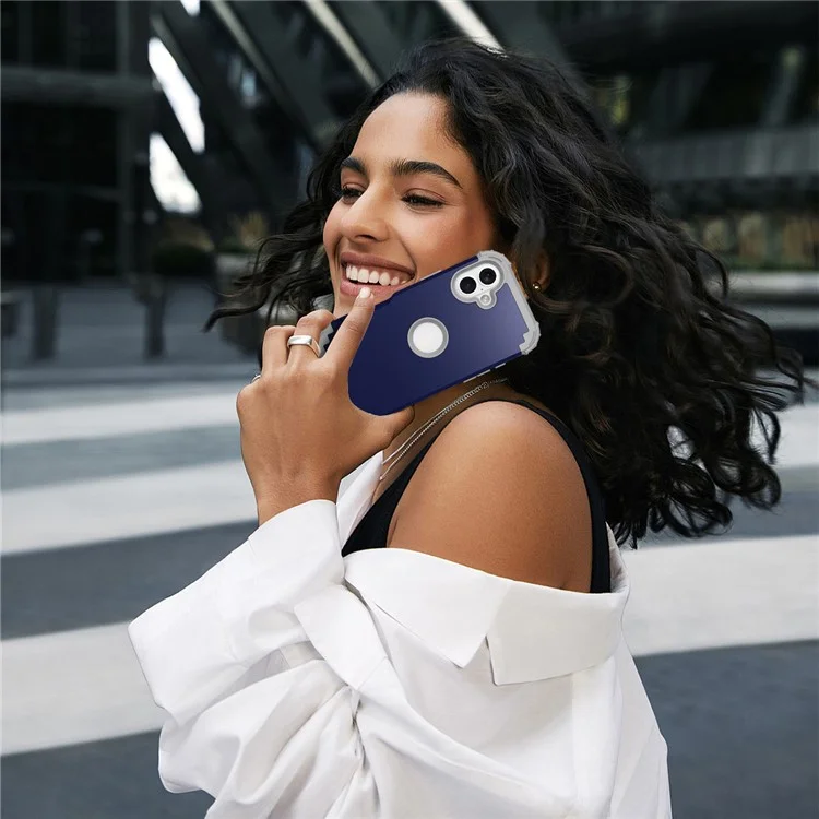 L-Style For iPhone 16 Case Shockproof PC + TPU Phone Back Cover - Navy Blue  /  Dark Grey