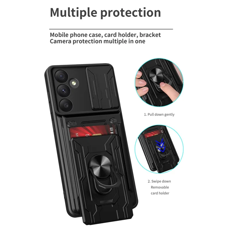 For Samsung Galaxy A55 5G Case PC+TPU Kickstand Phone Back Cover with Camera Slider - Blackish Green