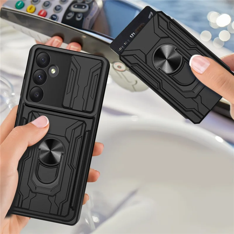 For Samsung Galaxy A55 5G Case PC+TPU Kickstand Phone Back Cover with Camera Slider - Blackish Green