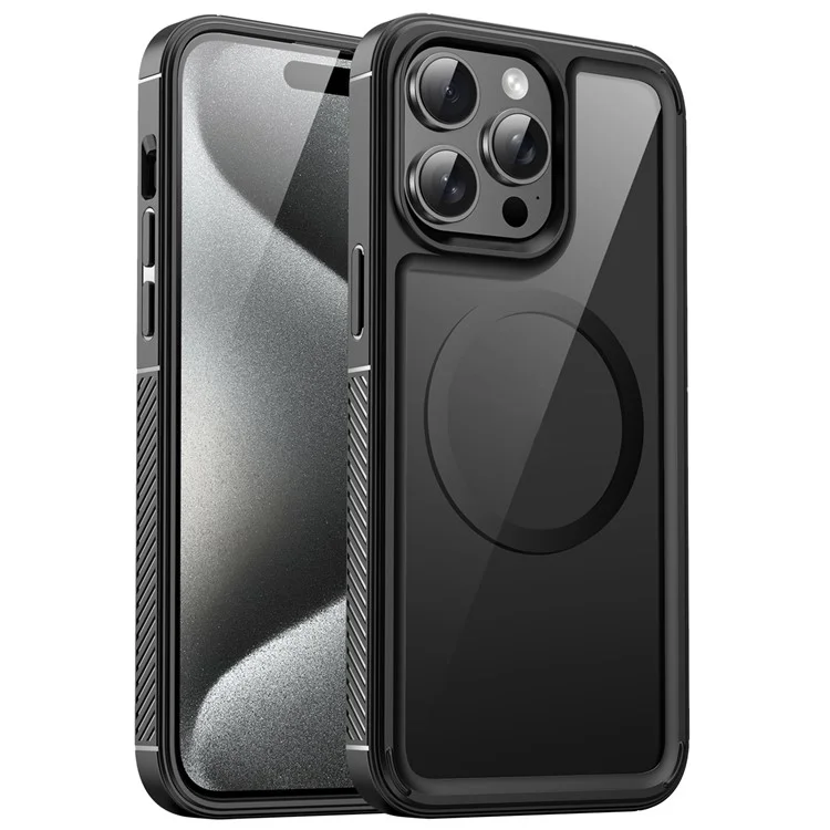 Para Iphone 15 Pro Case Tpu+acrílico Correia Clara Capsal Compatível Com MagSafe - Preto