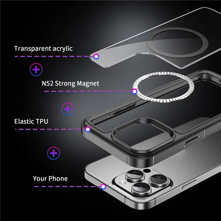 Para Iphone 15 Pro Case Tpu+acrílico Correia Clara Capsal Compatível Com MagSafe - Preto
