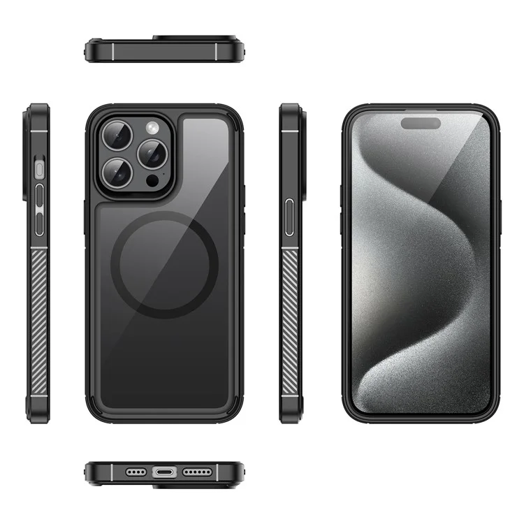 For iPhone 15 Pro Max Case TPU+Acrylic Clear Phone Cover Compatible with MagSafe - Black