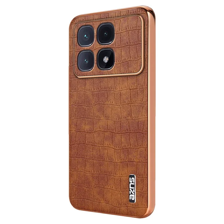 AZNS For Xiaomi Redmi K70 Ultra Case Electroplating Crocodile Texture PU+TPU Phone Cover - Brown