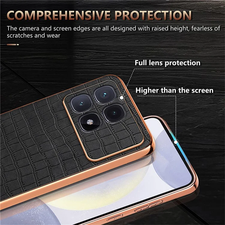 AZNS For Xiaomi Redmi K70 Ultra Case Electroplating Crocodile Texture PU+TPU Phone Cover - Brown