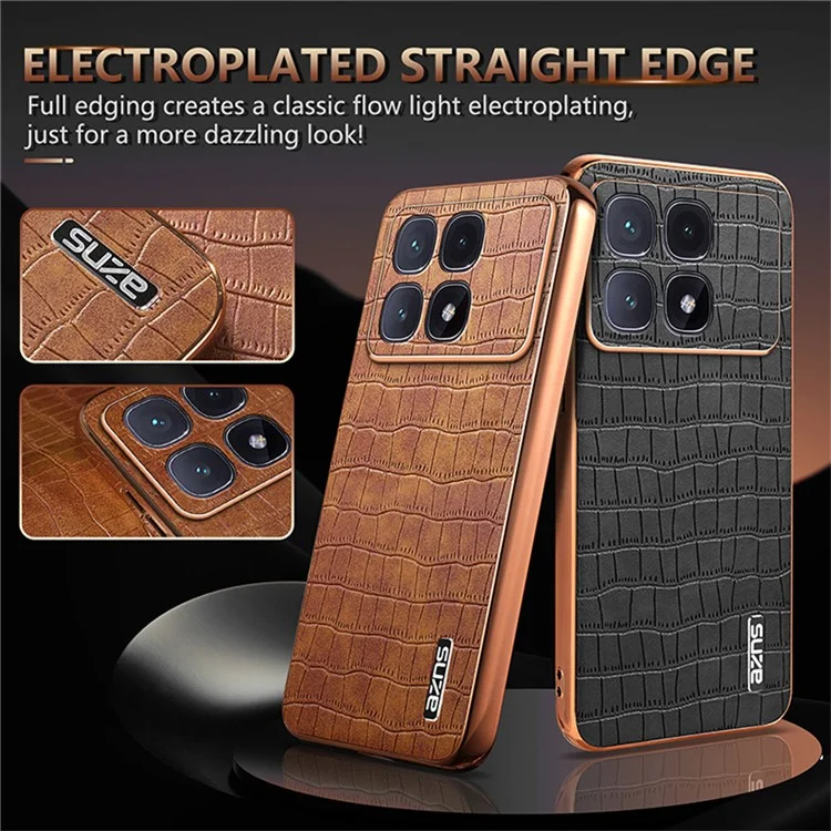 AZNS For Xiaomi Redmi K70 Ultra Case Electroplating Crocodile Texture PU+TPU Phone Cover - Brown