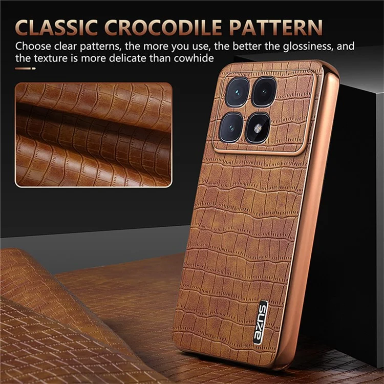 AZNS For Xiaomi Redmi K70 Ultra Case Electroplating Crocodile Texture PU+TPU Phone Cover - Brown