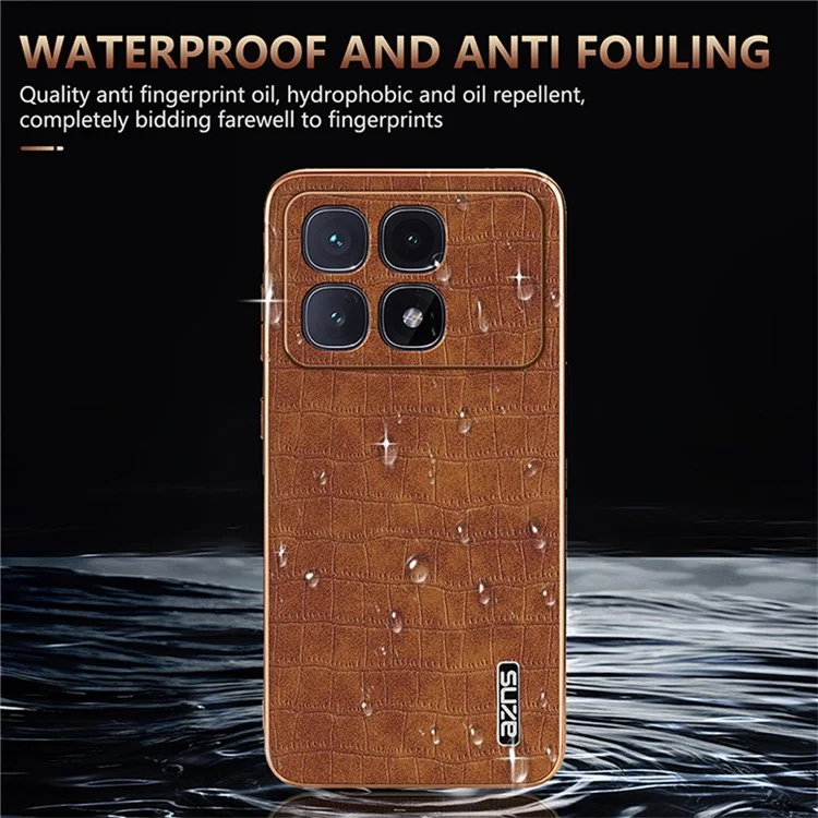 AZNS For Xiaomi Redmi K70 Ultra Case Electroplating Crocodile Texture PU+TPU Phone Cover - Brown