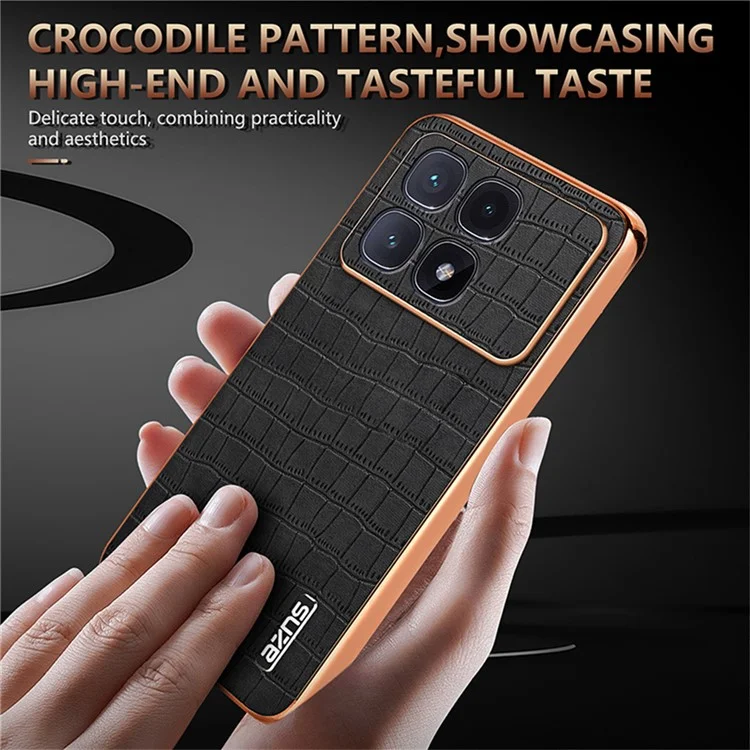 AZNS For Xiaomi Redmi K70 Ultra Case Electroplating Crocodile Texture PU+TPU Phone Cover - Brown