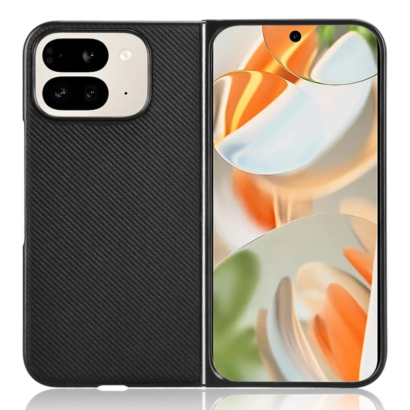 Para Google Pixel 9 Pro Fold 5G Case de Fibra de Carbono Textura Pu+pc Telephip Cover - Negro