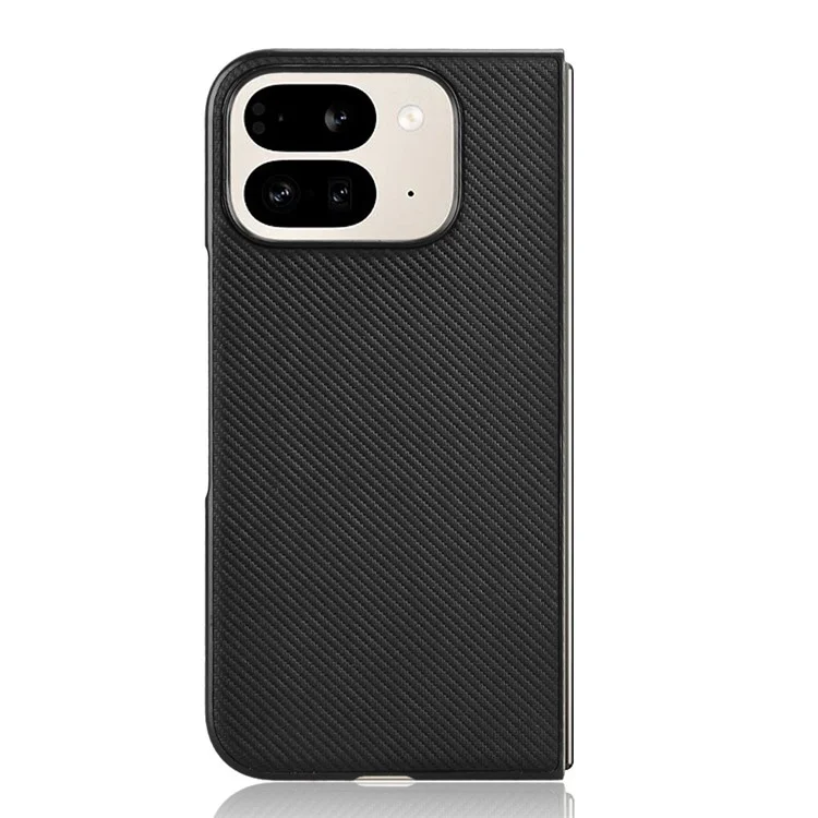 Para Google Pixel 9 Pro Fold 5G Case de Fibra de Carbono Textura Pu+pc Telephip Cover - Negro