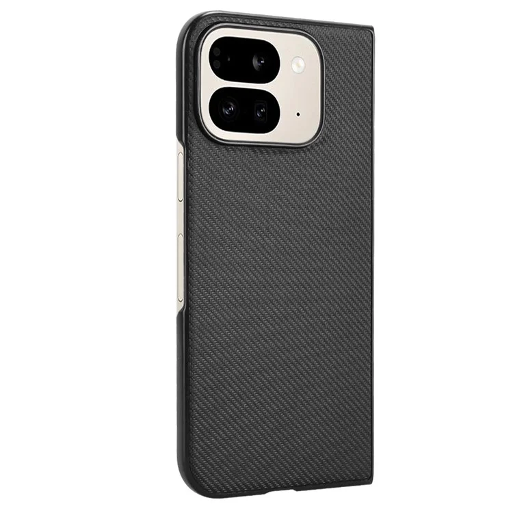 Para Google Pixel 9 Pro Fold 5G Case de Fibra de Carbono Textura Pu+pc Telephip Cover - Negro