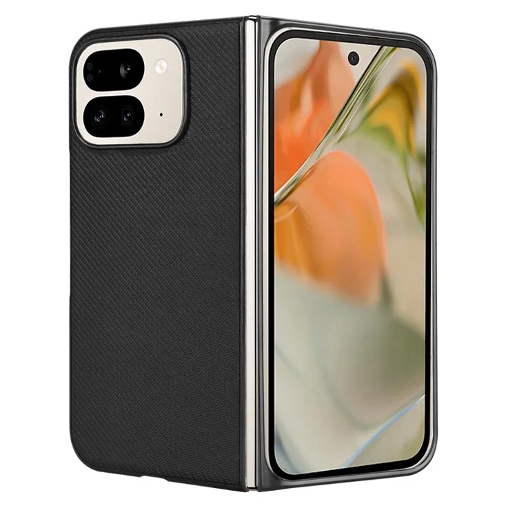 Para Google Pixel 9 Pro Fold 5G Case de Fibra de Carbono Textura Pu+pc Telephip Cover - Negro
