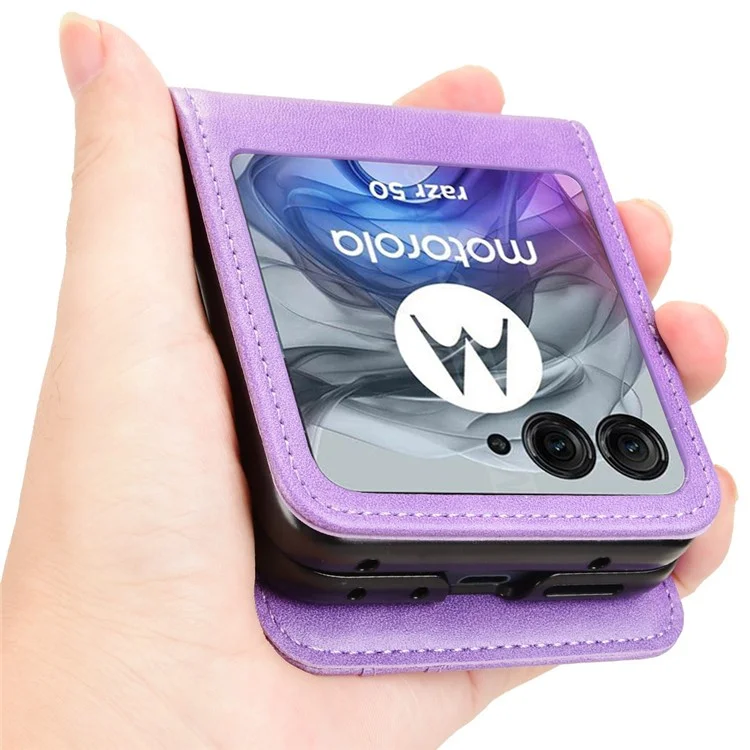 Чехол-кошелек для Motorola Razr 50 5G, ударопрочный, из искусственной кожи - фиолетовый