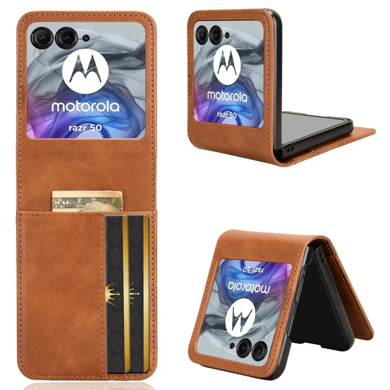 Wallet Case For Motorola Razr 70 / 60 / 50 5G / Razr 2026 / 2025 / 2024 Shockproof Leather Phone Cover - Brown