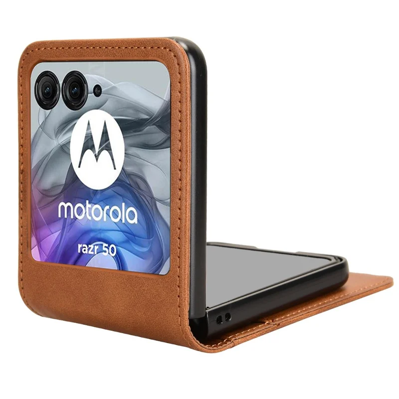 Wallet Case For Motorola Razr 70 / 60 / 50 5G / Razr 2026 / 2025 / 2024 Shockproof Leather Phone Cover - Brown