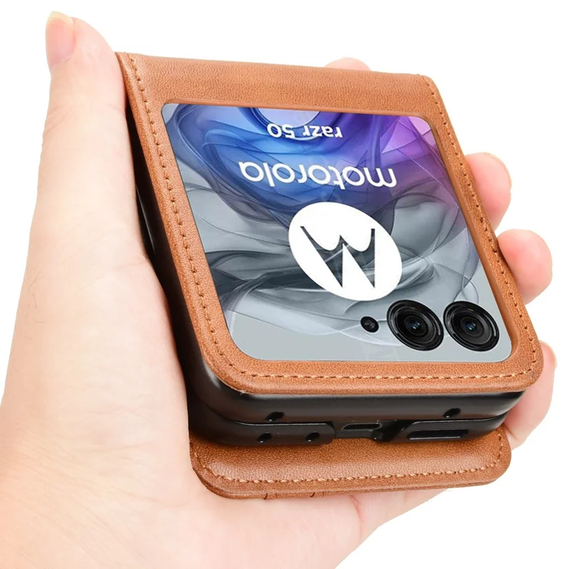 Wallet Case For Motorola Razr 70 / 60 / 50 5G / Razr 2026 / 2025 / 2024 Shockproof Leather Phone Cover - Brown