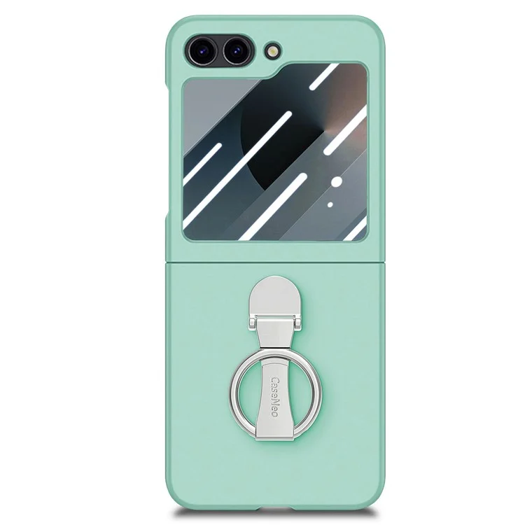 For Samsung Galaxy Z Flip6 5G Case Ring Kickstand PC Phone Cover with Tempered Glass Rear Screen Film - Light Green
