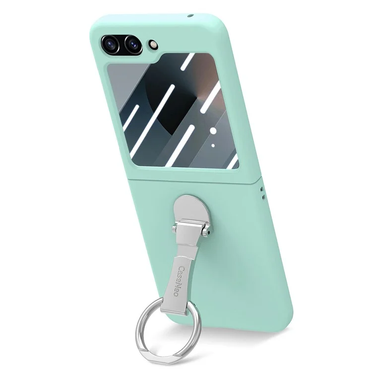 For Samsung Galaxy Z Flip6 5G Case Ring Kickstand PC Phone Cover with Tempered Glass Rear Screen Film - Light Green