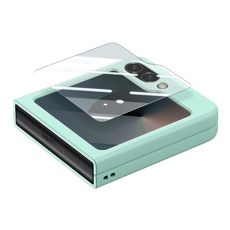 For Samsung Galaxy Z Flip6 5G Case Ring Kickstand PC Phone Cover with Tempered Glass Rear Screen Film - Light Green