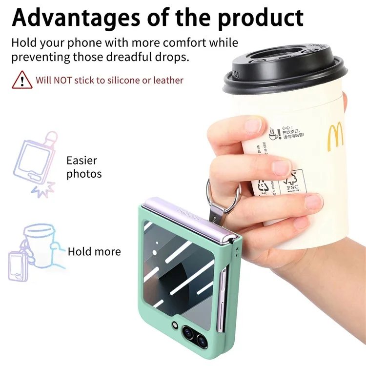 For Samsung Galaxy Z Flip6 5G Case Ring Kickstand PC Phone Cover with Tempered Glass Rear Screen Film - Light Green
