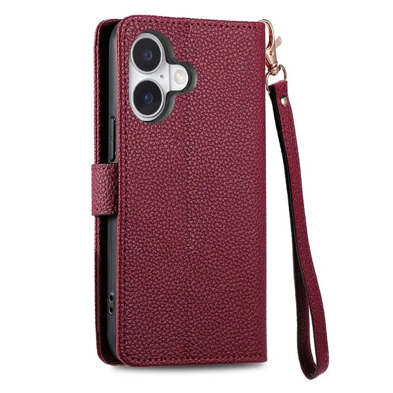 For iPhone 16 Case RFID Blocking Zipper Pocket Leather Wallet Phone Cover - Red