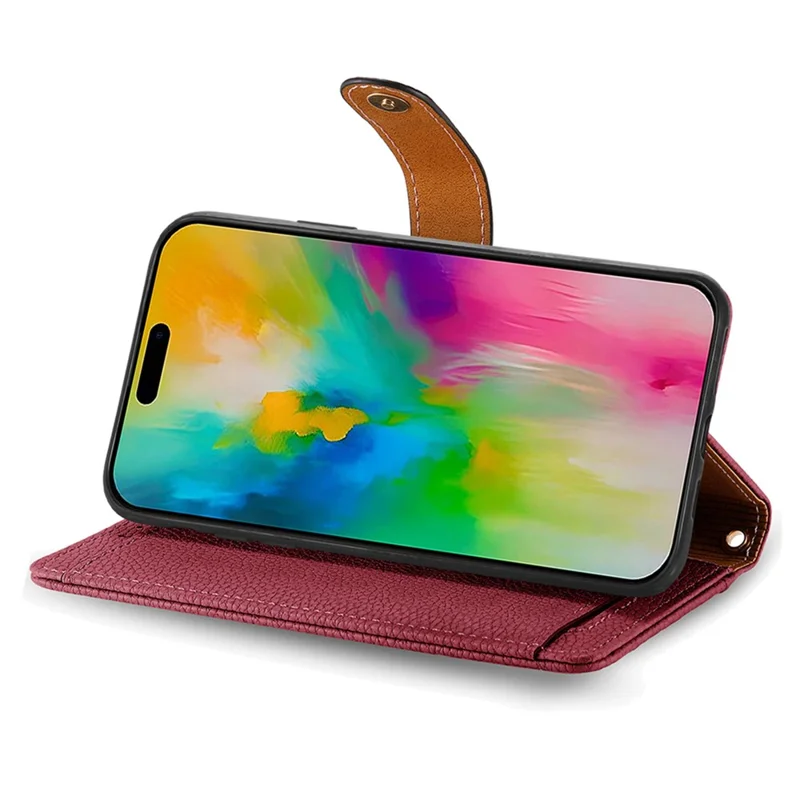 For iPhone 16 Case RFID Blocking Zipper Pocket Leather Wallet Phone Cover - Red