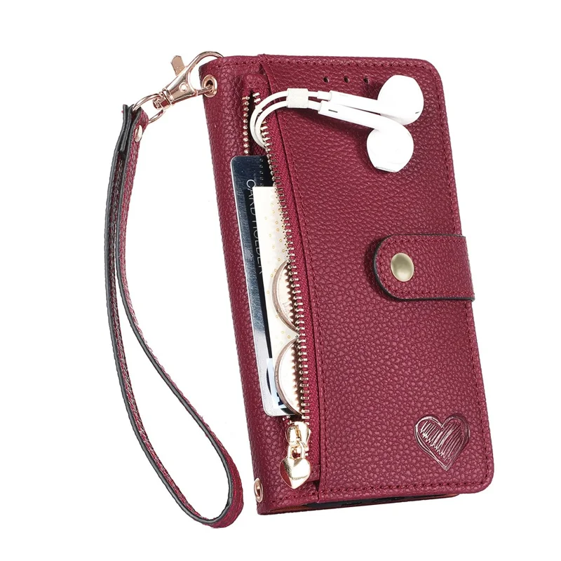 For iPhone 16 Case RFID Blocking Zipper Pocket Leather Wallet Phone Cover - Red