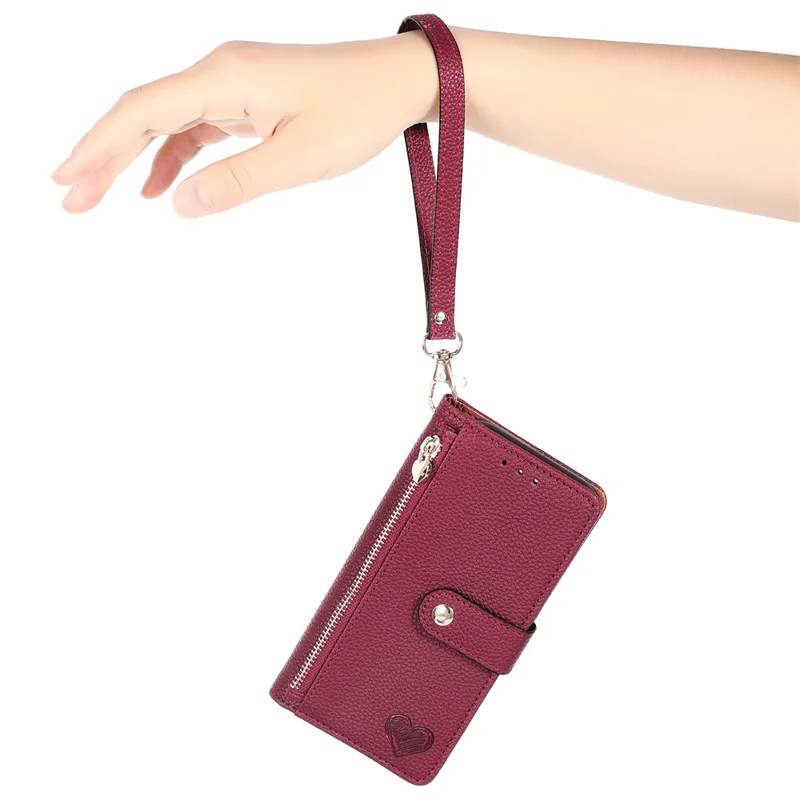 For iPhone 16 Case RFID Blocking Zipper Pocket Leather Wallet Phone Cover - Red