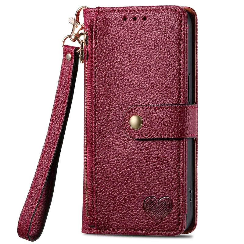 For iPhone 16 Case RFID Blocking Zipper Pocket Leather Wallet Phone Cover - Red