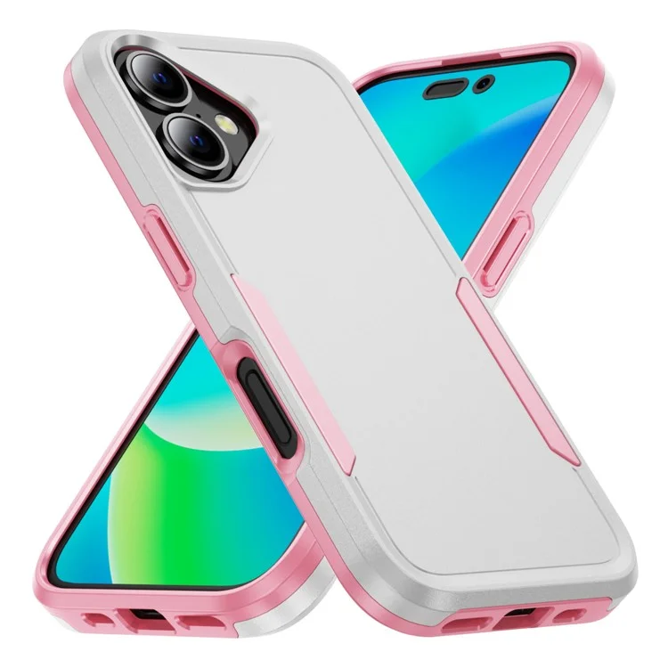 Pour Iphone 16 Plus Case pc + Tpu Military Grade Drop Phone Cover Protective - Blanc + Rose