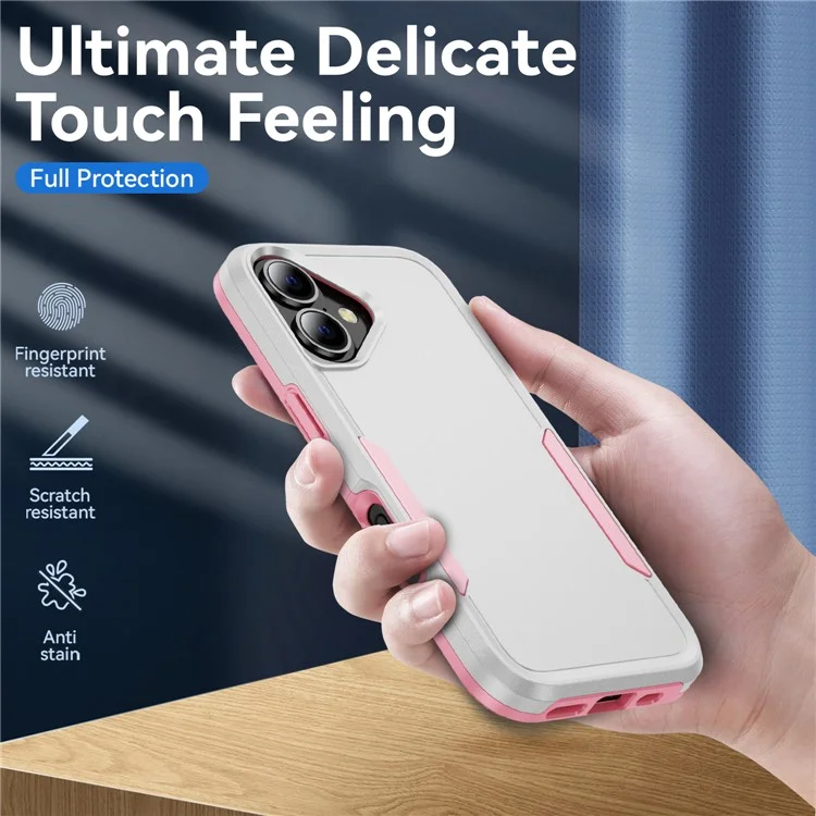 Pour Iphone 16 Plus Case pc + Tpu Military Grade Drop Phone Cover Protective - Blanc + Rose