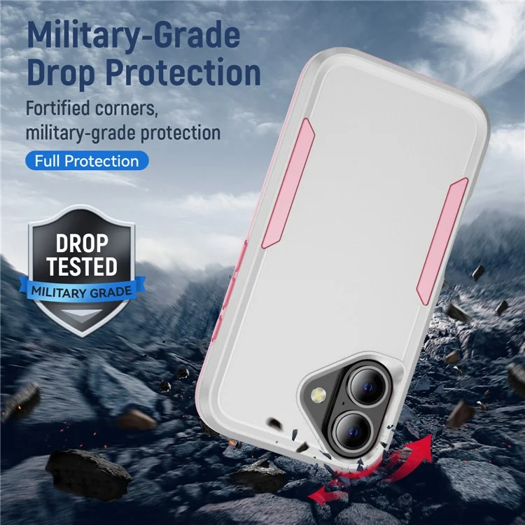 Pour Iphone 16 Plus Case pc + Tpu Military Grade Drop Phone Cover Protective - Blanc + Rose