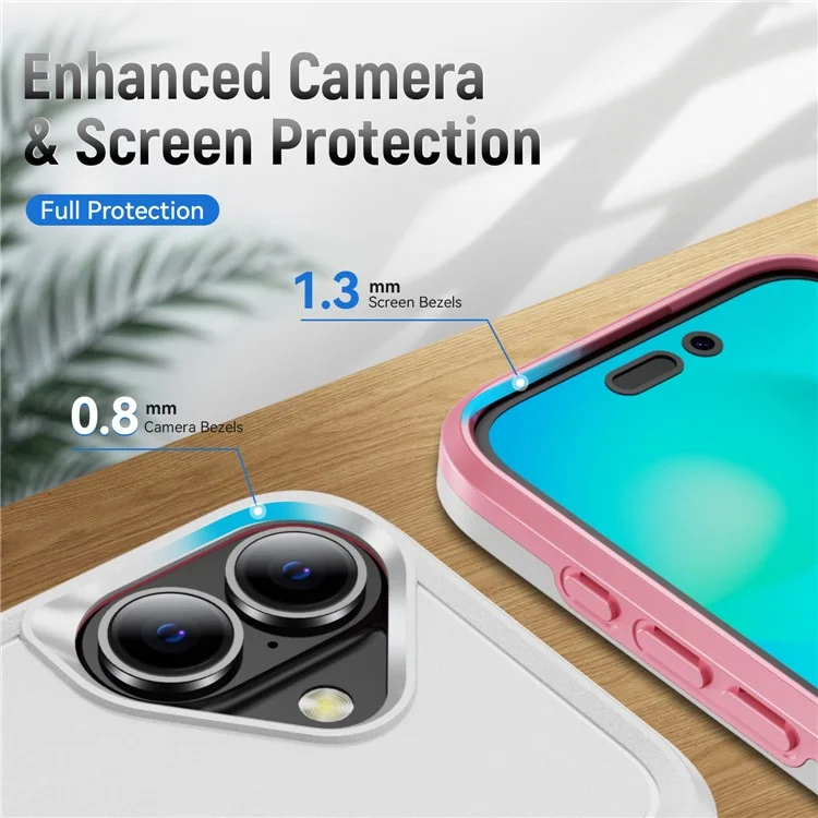 Pour Iphone 16 Plus Case pc + Tpu Military Grade Drop Phone Cover Protective - Blanc + Rose