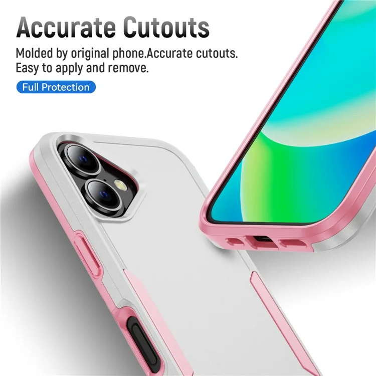 Pour Iphone 16 Plus Case pc + Tpu Military Grade Drop Phone Cover Protective - Blanc + Rose