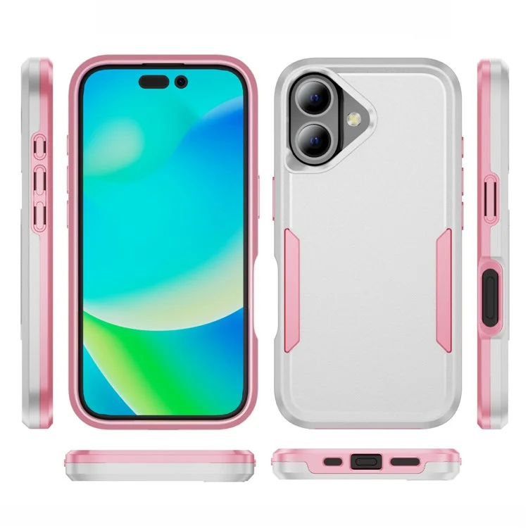 Pour Iphone 16 Plus Case pc + Tpu Military Grade Drop Phone Cover Protective - Blanc + Rose