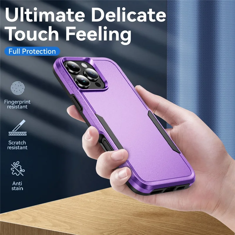 For iPhone 16 Pro Max Case PC+TPU Military Grade Drop Protective Phone Cover - Purple+Black