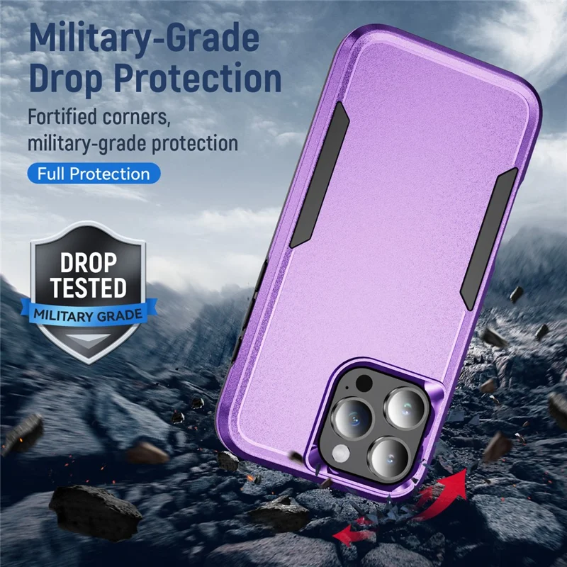 For iPhone 16 Pro Max Case PC+TPU Military Grade Drop Protective Phone Cover - Purple+Black