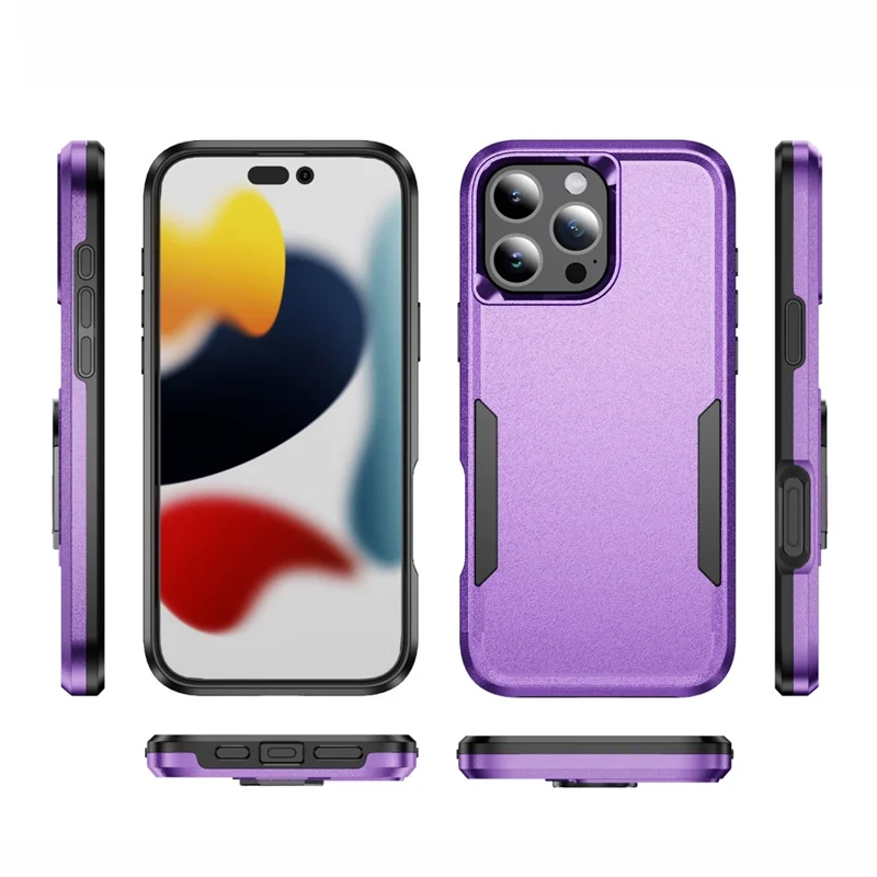 For iPhone 16 Pro Max Case PC+TPU Military Grade Drop Protective Phone Cover - Purple+Black