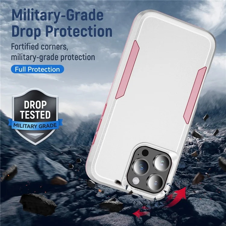 Für Iphone 16 Pro Case PC+TPU Military Grade Drop Protective Phone Deckung - Weiß+pink